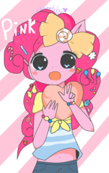 Size: 824x1300 | Tagged: safe, artist:chametzkiwi, pinkie pie, earth pony, anthro, g4, bow, clothes, cute, diapinkes, female, heart, heart pillow, pillow, solo