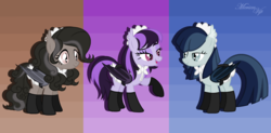 Size: 3076x1512 | Tagged: safe, artist:merienvip, oc, oc only, bat pony, pony, base used, clothes, female, maid, mare