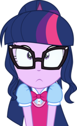 Size: 3000x4902 | Tagged: safe, artist:aqua-pony, sci-twi, twilight sparkle, equestria girls, g4, bowtie, clothes, female, glasses, high res, looking at you, simple background, solo, transparent background, vector, vest