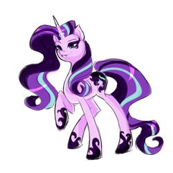 Size: 1280x1280 | Tagged: safe, artist:laufentelle, starlight glimmer, pony, unicorn, g4, fangs, female, hoof shoes, horn, horn ring, nightmare starlight, nightmarified, simple background, solo, white background