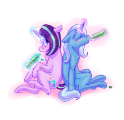 Size: 900x876 | Tagged: safe, artist:sandutita, starlight glimmer, trixie, pony, unicorn, g4, drink, duo, mountain dew, simple background, transparent background