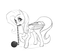 Size: 3000x2800 | Tagged: safe, artist:phenya, fluttershy, pony, g4, female, flail, high res, sketch, solo, weapon