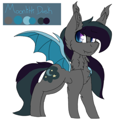 Size: 2221x2200 | Tagged: safe, artist:brokensilence, oc, oc only, oc:moonlitti dusk, bat pony, pony, bat pony oc, fangs, female, high res, mare, reference sheet, scrunchy face, solo