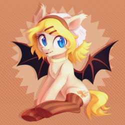 Size: 1000x1000 | Tagged: safe, artist:ls_skylight, oc, oc only, oc:sweet magic, bat pony, pony, bat pony oc, fangs, female, looking at you, mare, smiling, solo, spread wings, wings