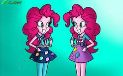 Size: 1505x935 | Tagged: safe, artist:9987neondraws, pinkie pie, equestria girls, g4, clothes, cute, dress, leggings, necktie, self paradox, skirt