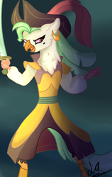 Size: 744x1180 | Tagged: safe, artist:rainbow-10, captain celaeno, anthro, g4, my little pony: the movie, female, solo, sword, weapon
