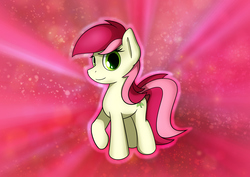 Size: 3508x2480 | Tagged: safe, artist:conniethecasanova, artist:flamevulture17, edit, roseluck, earth pony, pony, g4, female, high res, looking at you, mare, raised hoof, smiling, solo, wallpaper, wallpaper edit