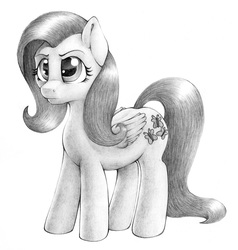 Size: 2104x2208 | Tagged: safe, artist:stallionslaughter, fluttershy, pegasus, pony, g4, angry, female, grayscale, high res, mare, monochrome, pencil drawing, simple background, solo, traditional art, white background, wings