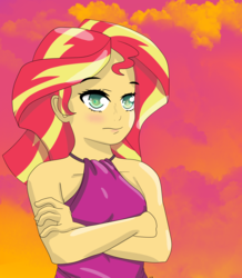 Size: 1984x2280 | Tagged: safe, artist:rengam, sunset shimmer, equestria girls, g4, crossed arms, female, solo