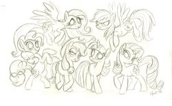 Size: 4352x2688 | Tagged: safe, artist:lauren faust, applejack, fluttershy, pinkie pie, rainbow dash, rarity, twilight sparkle, earth pony, pegasus, pony, unicorn, g4, mane six