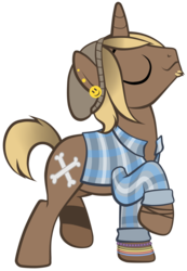 Size: 1024x1480 | Tagged: safe, artist:petraea, oc, oc only, oc:lazy bones, pony, unicorn, beanie, clothes, hat, male, raised hoof, shirt, simple background, solo, stallion, transparent background, vector