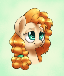 Size: 1189x1406 | Tagged: safe, artist:chromaskunk, artist:trickydick, pear butter, earth pony, pony, g4, the perfect pear, bust, collaboration, female, portrait, simple background, solo