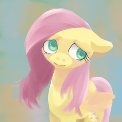 Size: 800x800 | Tagged: safe, artist:professor, fluttershy, pegasus, pony, g4, blushing, female, floppy ears, looking away, looking sideways, mare, pixiv, solo, wings