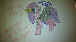 Size: 2592x1456 | Tagged: safe, artist:umbreon-boogiebambam, pony, katy perry, lined paper, ponified, ponified celebrity, solo, song reference, traditional art, ur so gay