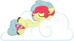 Size: 1024x577 | Tagged: safe, artist:petraea, oc, oc only, oc:sunset gale, pegasus, pony, cloud, colored hooves, eyes closed, female, hooves, lying down, lying on a cloud, mare, on a cloud, on back, simple background, sleeping, smiling, solo, transparent background, vector