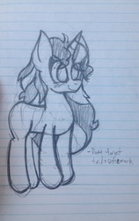 Size: 2015x3187 | Tagged: safe, artist:snakeythingy, saffron masala, pony, g4, female, high res, lined paper, long mane, missing cutie mark, no tail, sketch, solo, traditional art, wip