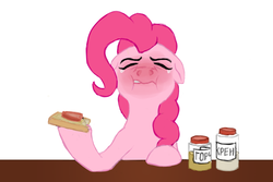 Size: 800x533 | Tagged: safe, artist:sa1ntmax, pinkie pie, earth pony, pony, tabun art-battle, g4, cringing, crying, female, floppy ears, food, horseradish, mustard, red face, russian, sauce, solo