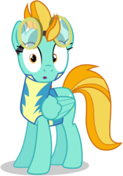 Size: 2800x4000 | Tagged: safe, artist:tomfraggle, lightning dust, pegasus, pony, g4, :o, cadet, clothes, female, goggles, high res, mare, open mouth, shocked, simple background, solo, transparent background, uniform, vector, wonderbolt trainee uniform