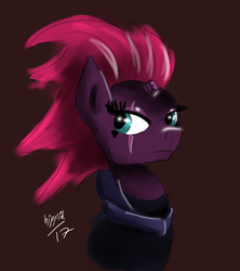 Size: 1936x2183 | Tagged: safe, artist:hippik, tempest shadow, pony, unicorn, g4, my little pony: the movie, broken horn, bust, eye scar, female, horn, mare, scar, simple background, solo