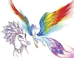 Size: 1331x1055 | Tagged: safe, queen novo, classical hippogriff, hippogriff, g4, my little pony: the movie, the art of my little pony: the movie, beautiful, colored wings, concept art, multicolored wings, queen, rainbow wings