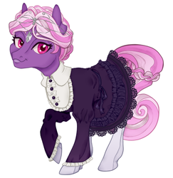 Size: 485x500 | Tagged: safe, alternate version, artist:tenderlumpkins, artist:vividfizz, oc, oc only, oc:ophelia, crystal pony, pony, circlet, clothes, female, lolita fashion, looking at you, mare, solo, stockings, thigh highs