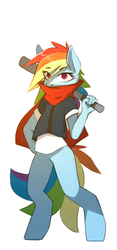 Size: 626x1343 | Tagged: safe, artist:n_thing, rainbow dash, anthro, unguligrade anthro, g4, baseball bat, bottomless, clothes, female, partial nudity, simple background, solo, white background