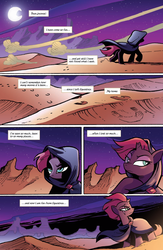Size: 994x1528 | Tagged: safe, artist:andypriceart, idw, official comic, tempest shadow, pony, g4, my little pony: the movie, my little pony: the movie prequel, spoiler:comic, spoiler:my little pony movie prequel, broken horn, cloak, clothes, comic, crescent moon, desert, eye scar, female, horn, mare, moon, night, preview, scar, solo