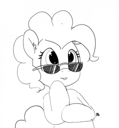 Size: 1280x1365 | Tagged: safe, artist:pabbley, pinkie pie, earth pony, pony, g4, 30 minute art challenge, female, mare, monochrome, sketch, solo, sunglasses