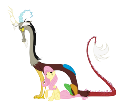 Size: 1280x1097 | Tagged: safe, artist:grievousfan, discord, fluttershy, draconequus, pegasus, pony, g4, eyes closed, female, mare, simple background, smiling, transparent background