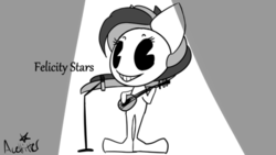 Size: 540x304 | Tagged: safe, artist:acehitter, oc, oc only, oc:felicity stars, semi-anthro, big ears, guitar, microphone, old timey, signature