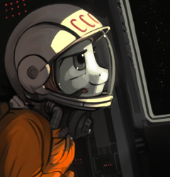 Size: 1035x1079 | Tagged: safe, artist:dimfann, oc, oc only, oc:clouse, pony, astronaut, clothes, cosmonaut, male, russian, smiling, solo, soviet union, soyuz, space, spacesuit, stars, yuri gagarin