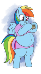 Size: 810x1440 | Tagged: safe, artist:andelai, rainbow dash, pegasus, pony, g4, belly, bipedal, clothes, eating, female, food, mare, preggo dash, pregnant, sandwich, shorts, simple background, solo, transparent background