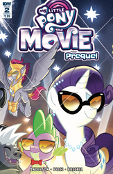 Size: 650x1000 | Tagged: safe, artist:tonyfleecs, idw, grubber, rarity, spike, stratus skyranger, classical hippogriff, dragon, hippogriff, pony, unicorn, g4, my little pony: the movie, my little pony: the movie prequel, spoiler:comic, comic, cover, female, glasses, jewelry, male, mare, ship:sparity, shipping, straight