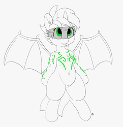 Size: 1280x1322 | Tagged: safe, artist:pabbley, demon pony, pony, 30 minute art challenge, belly button, bipedal, crossover, demon hunter, female, horns, illidan stormrage, mare, monochrome, partial color, ponified, pubic mound, rule 63, simple background, solo, spread wings, tattoo, visor, warcraft, white background, wings, world of warcraft