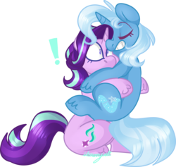 Size: 2654x2515 | Tagged: safe, artist:itsnorayall, starlight glimmer, trixie, pony, unicorn, g4, eyes closed, female, high res, hug, lesbian, mare, ship:startrix, shipping, simple background, smiling, transparent background