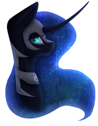 Size: 1280x1639 | Tagged: safe, artist:lastaimin, nightmare moon, pony, g4, bust, curved horn, female, horn, portrait, simple background, solo, white background