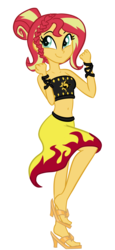 Size: 550x1200 | Tagged: dead source, safe, artist:wubcakeva, sunset shimmer, equestria girls, equestria girls series, forgotten friendship, g4, alternate hairstyle, bandeau, belly button, clothes, cute, equestria girls minis, feet, female, fiery shimmer, high heels, midriff, raised leg, sandals, sarong, shimmerbetes, shoes, simple background, skirt, smiling, solo, summer sunset, swimsuit, that was fast, transparent background, vector