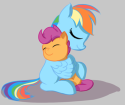 Size: 945x795 | Tagged: artist needed, safe, rainbow dash, scootaloo, pegasus, pony, g4, cute, duo, female, hug, mlpg, scootalove, simple background, sisterly love, winghug