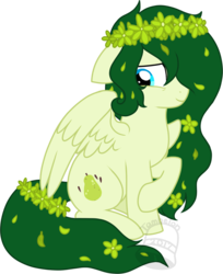 Size: 735x900 | Tagged: safe, artist:tambelon, oc, oc only, oc:posie pear, pegasus, pony, female, flower, flower in hair, mare, shy, simple background, solo, transparent background, watermark