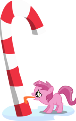 Size: 3149x5039 | Tagged: safe, artist:laberoon, ruby pinch, pony, g4, hearth's warming eve (episode), 8 foot candy cane, candy, candy cane, food, high res, simple background, solo, tongue stuck to pole, transparent background, vector
