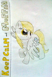 Size: 1083x1600 | Tagged: safe, artist:beetrue, derpy hooves, pony, g4, female, keep calm and carry on, solo, traditional art