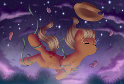 Size: 3000x2040 | Tagged: safe, artist:spirit-dude, applejack, earth pony, pony, g4, cowboy hat, crying, eyes closed, falling, female, hat, high res, mare, night, solo, stars, stetson