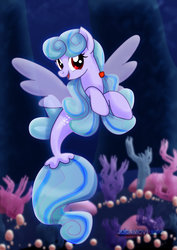 Size: 1600x2263 | Tagged: safe, artist:jucamovi1992, oc, oc only, seapony (g4), g4, my little pony: the movie, coral, cute, dorsal fin, female, fin, fin wings, fins, fish tail, flowing mane, flowing tail, looking at you, mare, ocean, open mouth, open smile, scales, seaponified, seaquestria, seaweed, smiling, smiling at you, solo, species swap, swimming, tail, underwater, water, wings