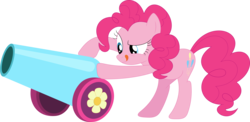 Size: 3585x1756 | Tagged: safe, artist:porygon2z, pinkie pie, earth pony, pony, g4, sweet and elite, female, looking down, mare, party cannon, raised eyebrow, simple background, tongue out, transparent background, vector