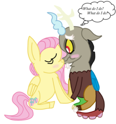 Size: 1460x1552 | Tagged: safe, artist:snoopy7c7, discord, fluttershy, g4, blushing, female, kissing, male, ship:discoshy, shipping, straight