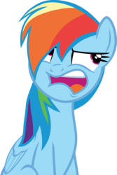 Size: 2944x4398 | Tagged: safe, artist:frownfactory, rainbow dash, pegasus, pony, campfire tales, g4, angry, annoyed, blue coat, faic, female, grumpy, high res, mare, multicolored hair, multicolored mane, open mouth, purple eyes, rainbow dash is best facemaker, simple background, solo, svg, transparent background, vector, wings