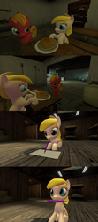 Size: 1920x4320 | Tagged: safe, artist:soad24k, oc, oc only, oc:chipper leaf, oc:macalin, earth pony, pony, 3d, cyoa, cyoa:filly adventure, female, filly, food, gmod, pancakes