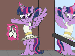 Size: 2048x1536 | Tagged: safe, artist:darkknighthoof, artist:icicle-wicicle-1517, twilight sparkle, alicorn, pony, alternate hairstyle, ballerina, ballet slippers, bedroom eyes, butt, clothes, colored, digital art, exercise, female, fetish, glowing horn, hoof fetish, hooves, magic, mare, mirror, plot, sketch, solo, stretching, tutu, twilarina, twilight sparkle (alicorn), underhoof, wing hole, wings