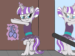 Size: 2048x1536 | Tagged: safe, alternate version, artist:darkknighthoof, artist:icicle-niceicle-1517, twilight velvet, pony, unicorn, g4, alternate hairstyle, ballerina, ballet slippers, bedroom eyes, butt, clothes, colored, digital art, exercise, female, fetish, glowing horn, hoof fetish, hooves, horn, mare, mirror, plot, recolor, sketch, solo, stretching, tutu, underhoof