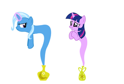 Size: 1050x718 | Tagged: safe, artist:navitaserussirus, trixie, twilight sparkle, genie, pony, g4, cropped, duo, female, shipping denied, simple background, white background